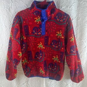 Vintage LL Bean Red Lizard Fleece T-snap Pullover Sweater Unisex
